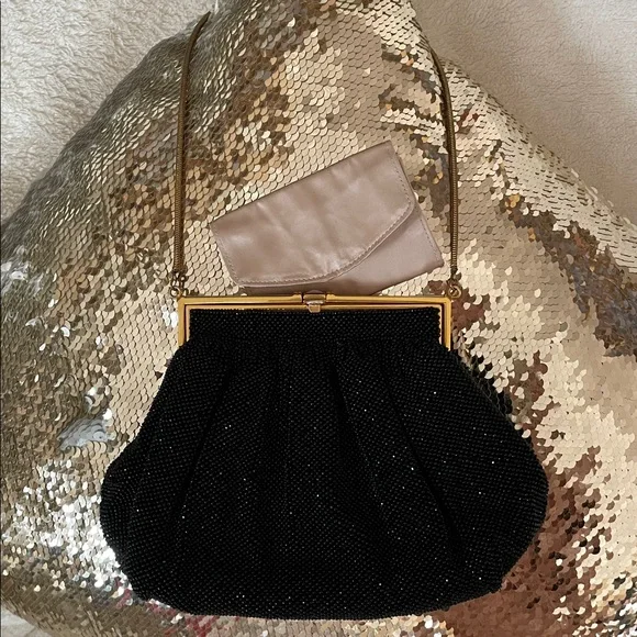 Vtg. Micro Beaded Elegant Black Evening Clutch Purse Mother of Pearl - Picture 4 of 11